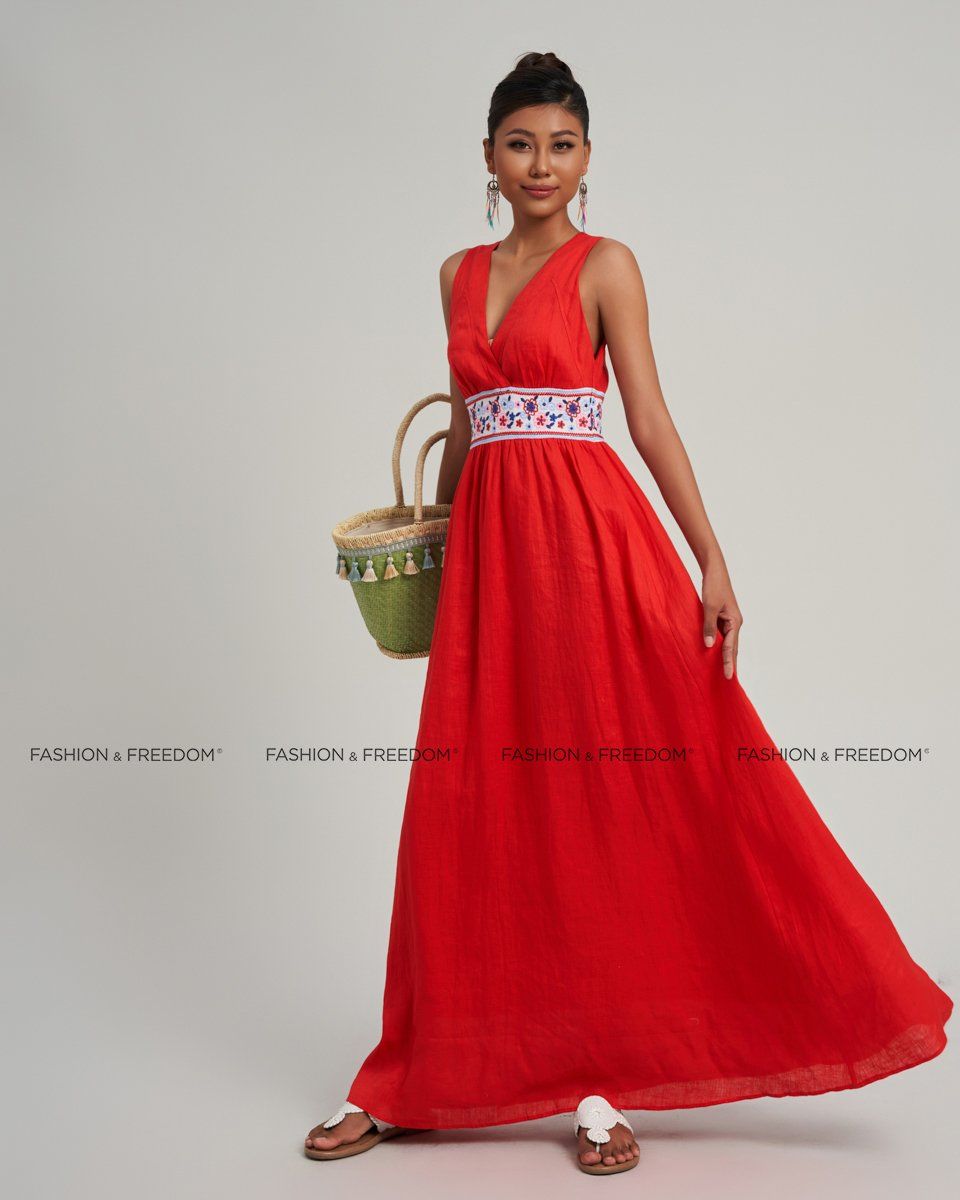 Đầm Nữ Linen Đỏ Cam  Modern Women