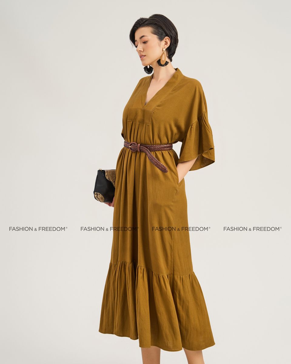 Đầm Linen Nữ Vàng Nghệ The Girl In Vogue
