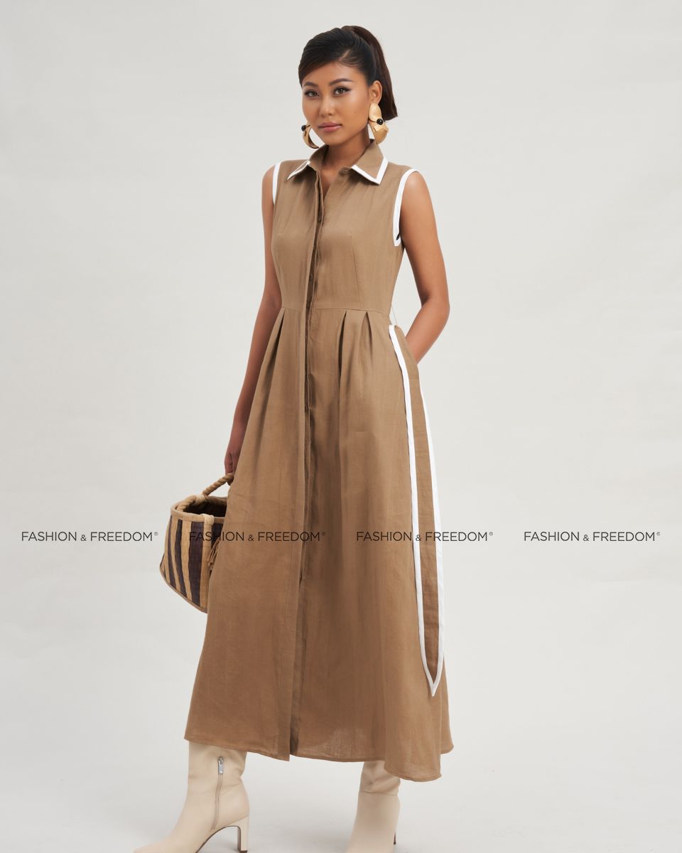 Đầm Linen Nữ Nâu Nhạt Modern Women