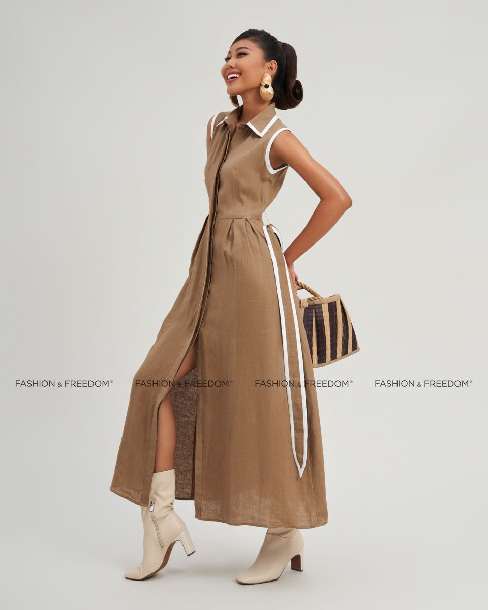 Đầm Linen Nữ Nâu Nhạt Modern Women