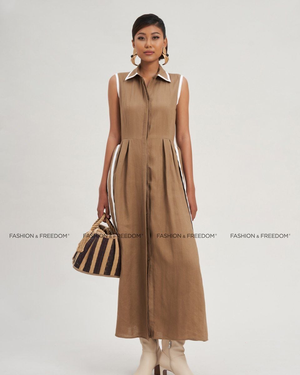 Đầm Linen Nữ Nâu Nhạt Modern Women