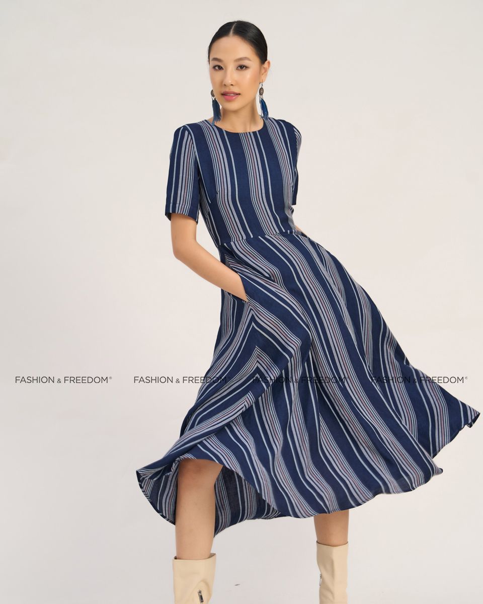 Đầm Linen Nữ Xanh Sọc Xám The Art Of Styling