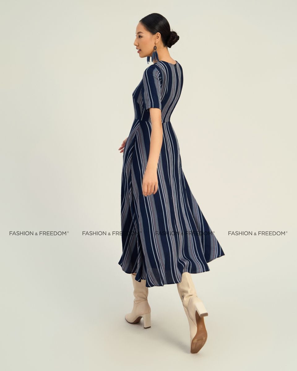 Đầm Linen Nữ Xanh Sọc Xám The Art Of Styling