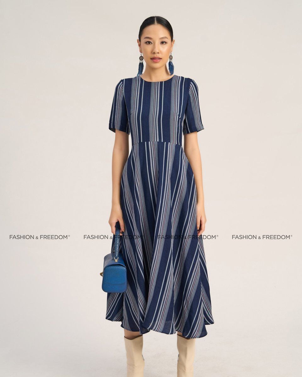 Đầm Linen Nữ Xanh Sọc Xám The Art Of Styling