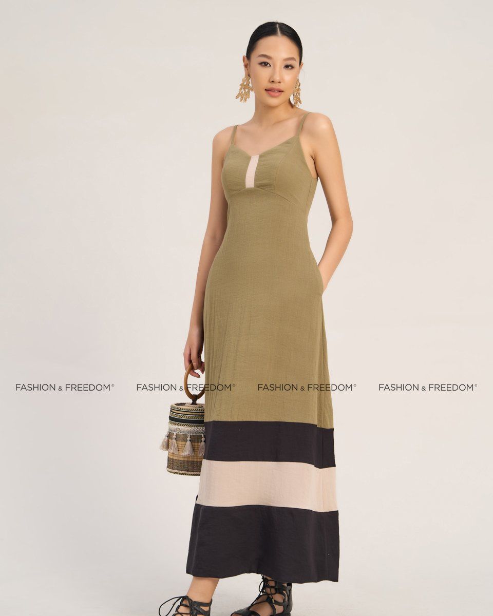 Đầm Linen Nữ Xanh Kem Đen The  Art Of Styling