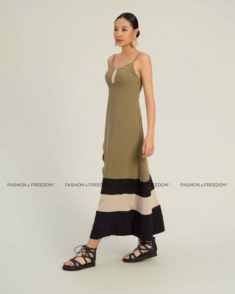 Đầm Linen Nữ Xanh Kem Đen The  Art Of Styling
