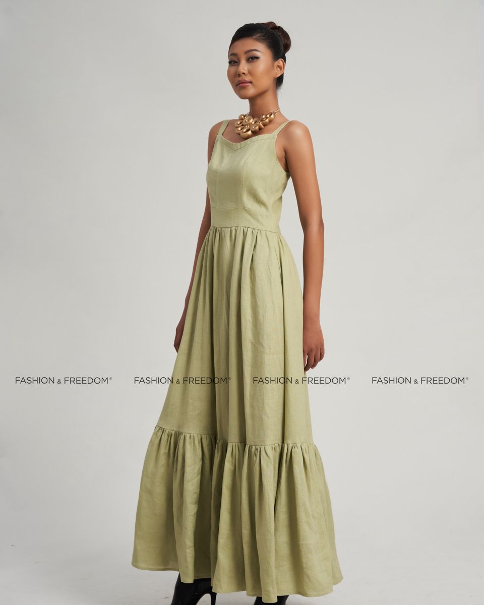 Đầm Linen Nữ Xanh Mạ Modern Women