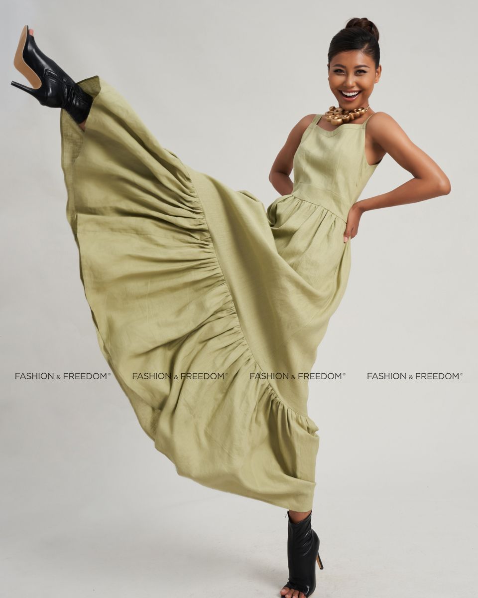 Đầm Linen Nữ Xanh Mạ Modern Women