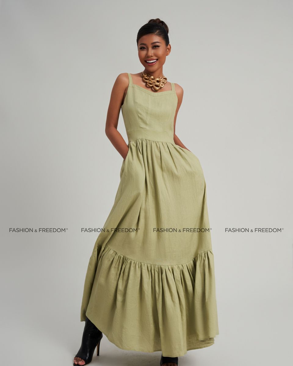 Đầm Linen Nữ Xanh Mạ Modern Women