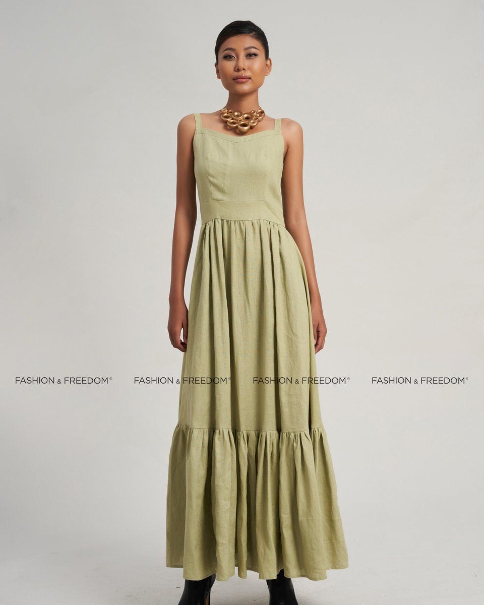 Đầm Linen Nữ Xanh Mạ Modern Women