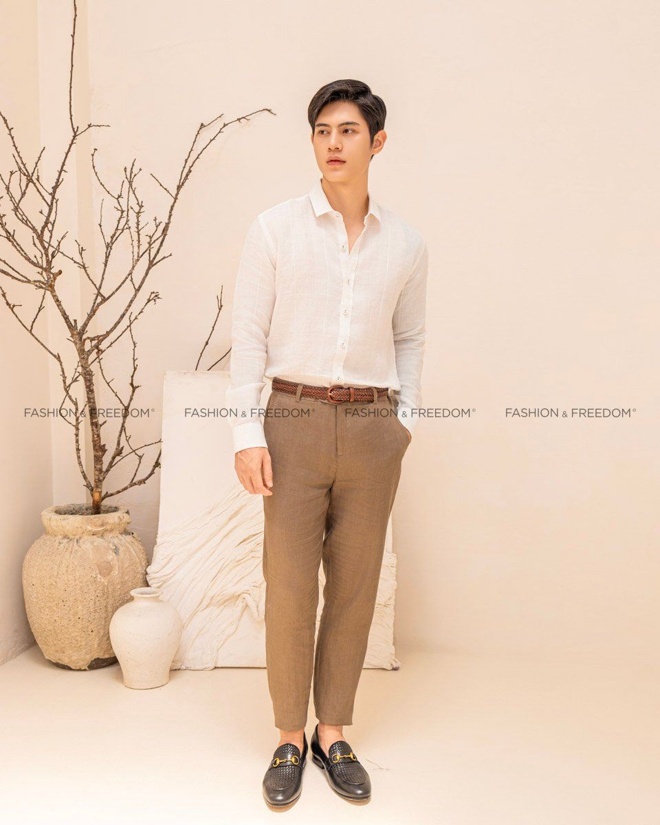 Quần Dài Linen Nam Nâu Đậm