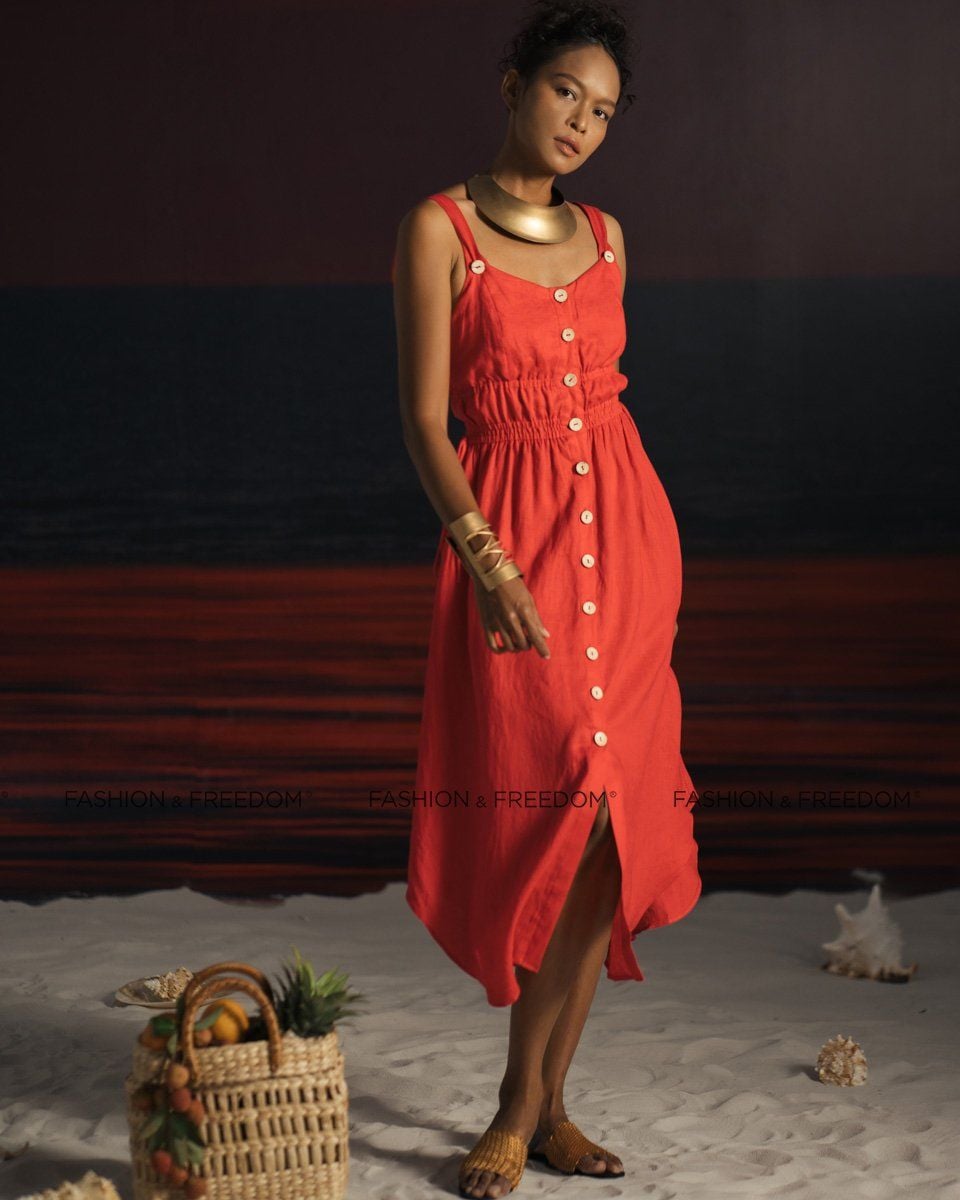Đầm Linen Đỏ Summer Get Away