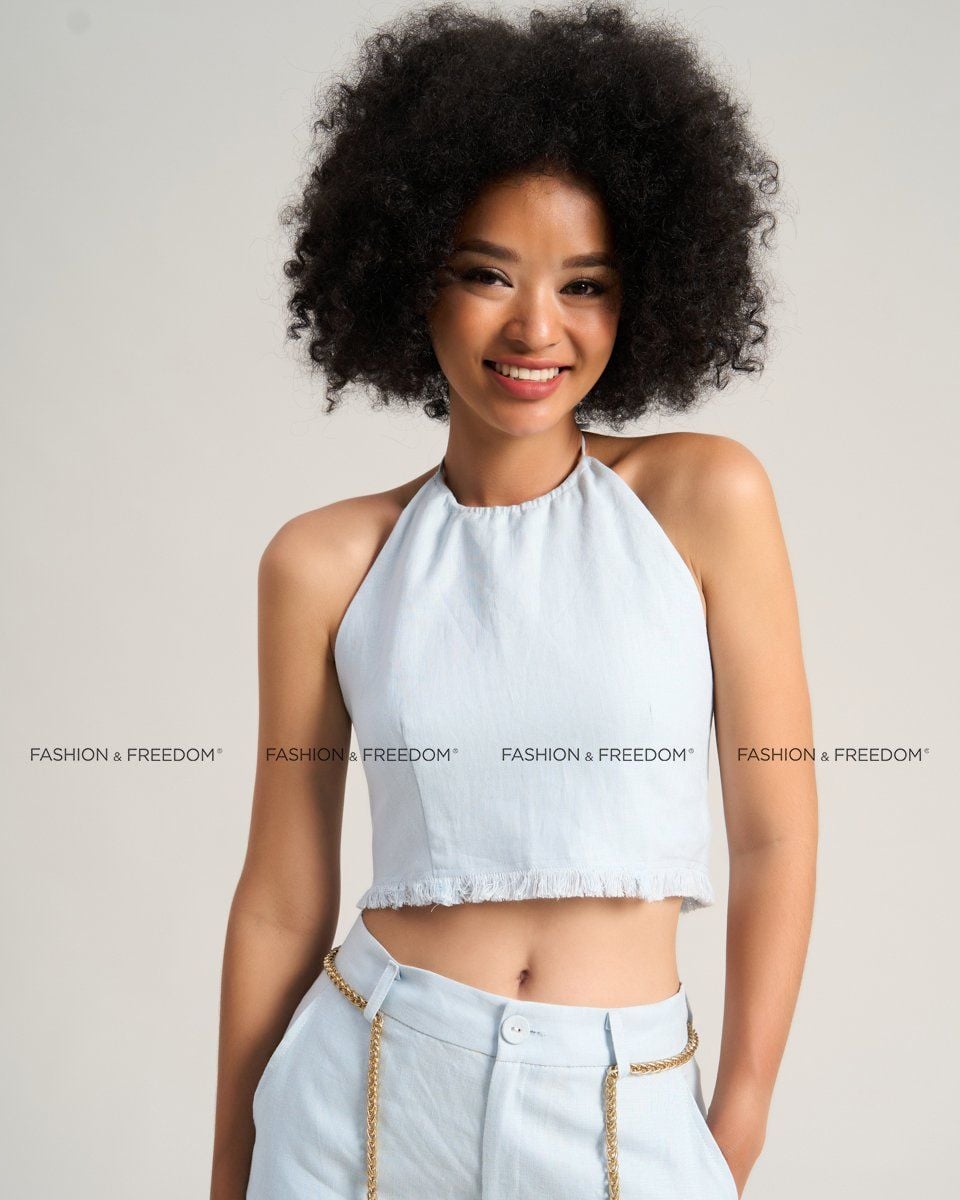 Áo Kiểu Linen Nữ Xanh De Soleil