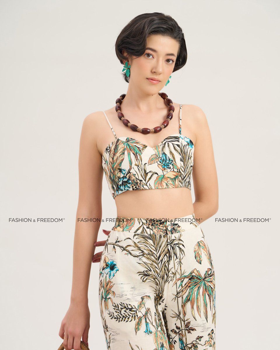 Áo Bra Linen Nữ Kem Hoa The Girl In Vogue