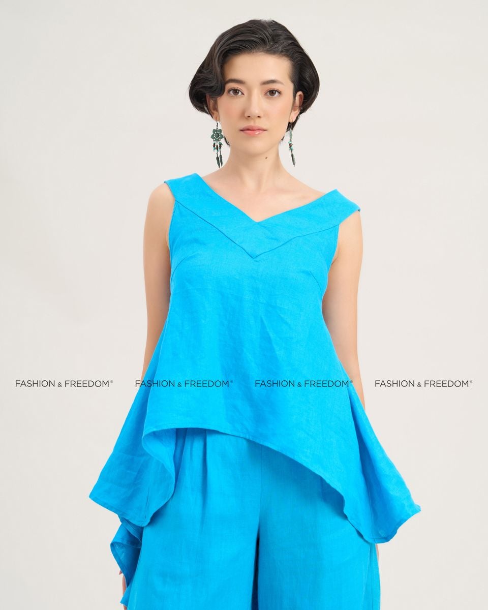 Áo Kiểu Nữ Linen Xanh Biển The Girl In Vogue