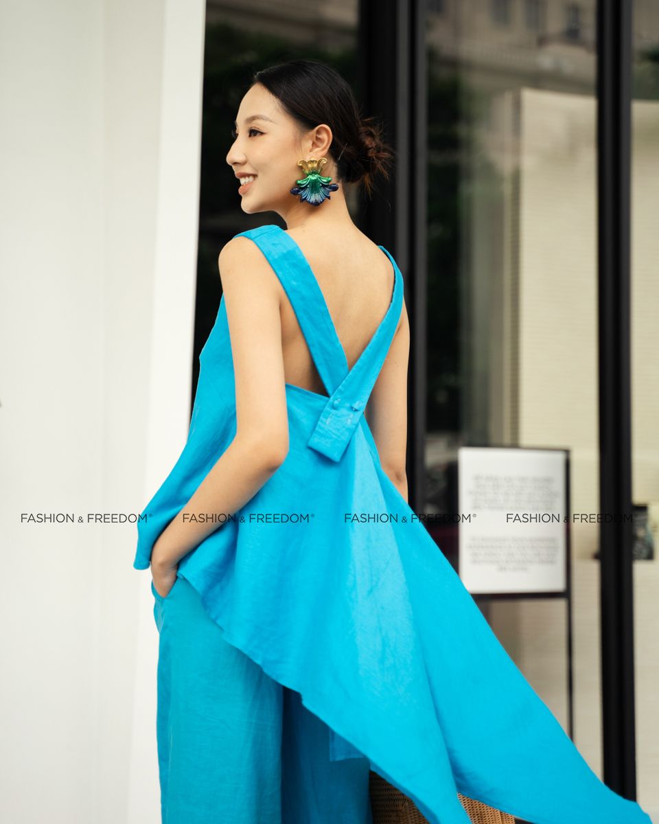 Áo Kiểu Nữ Linen Xanh Biển The Girl In Vogue