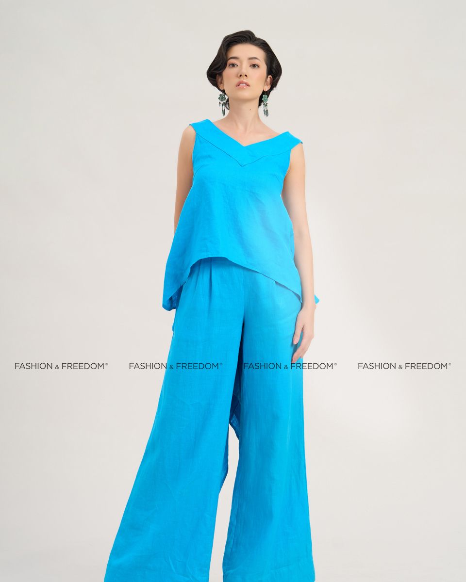 Áo Kiểu Nữ Linen Xanh Biển The Girl In Vogue