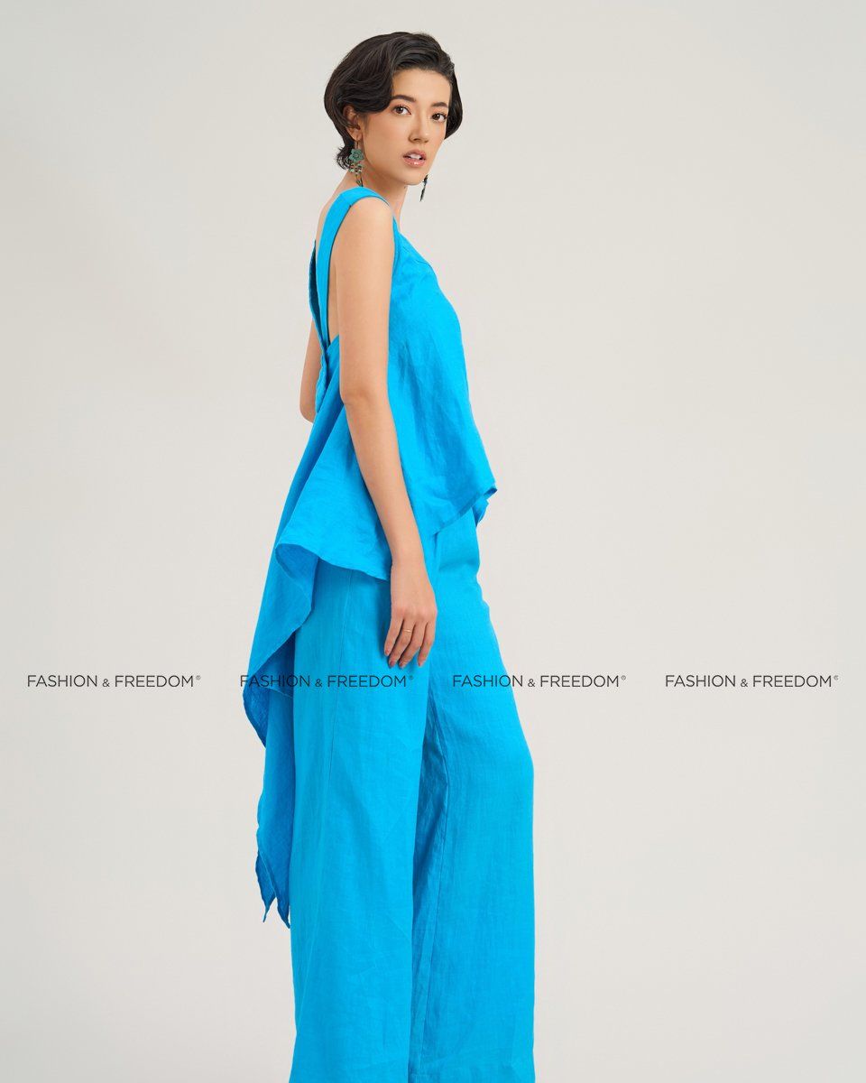 Áo Kiểu Nữ Linen Xanh Biển The Girl In Vogue