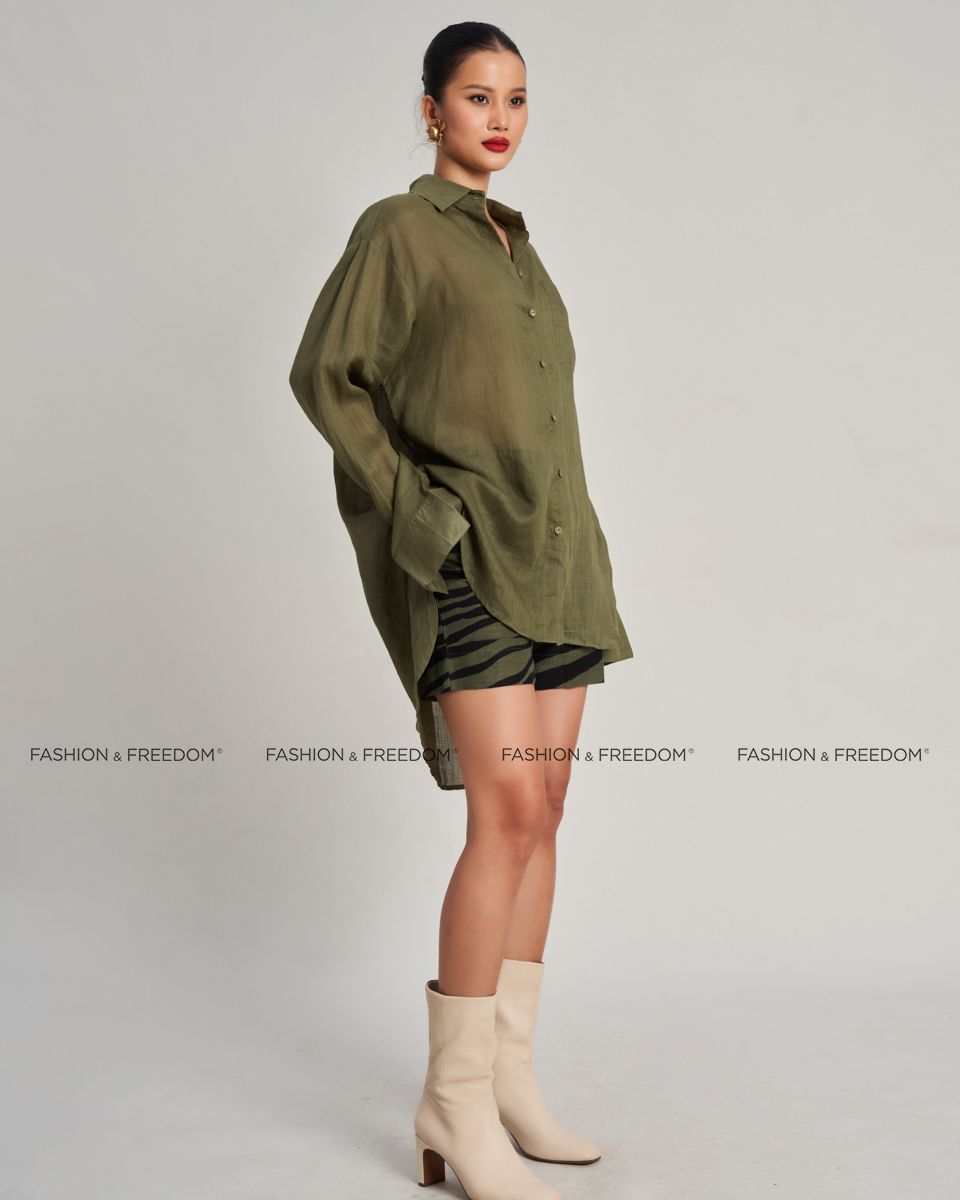 Áo Sơ Mi Linen Xanh Rêu De Soleil