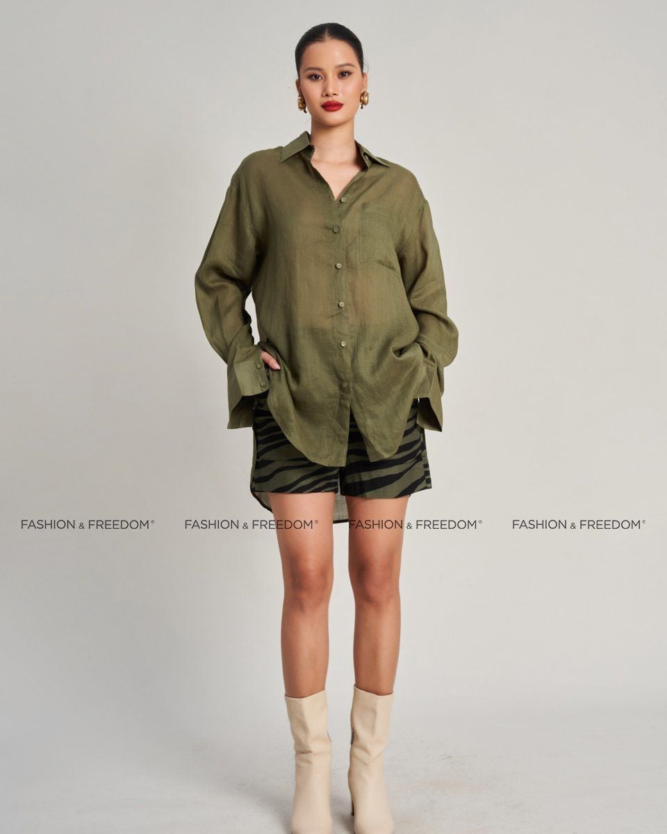 Áo Sơ Mi Linen Xanh Rêu De Soleil