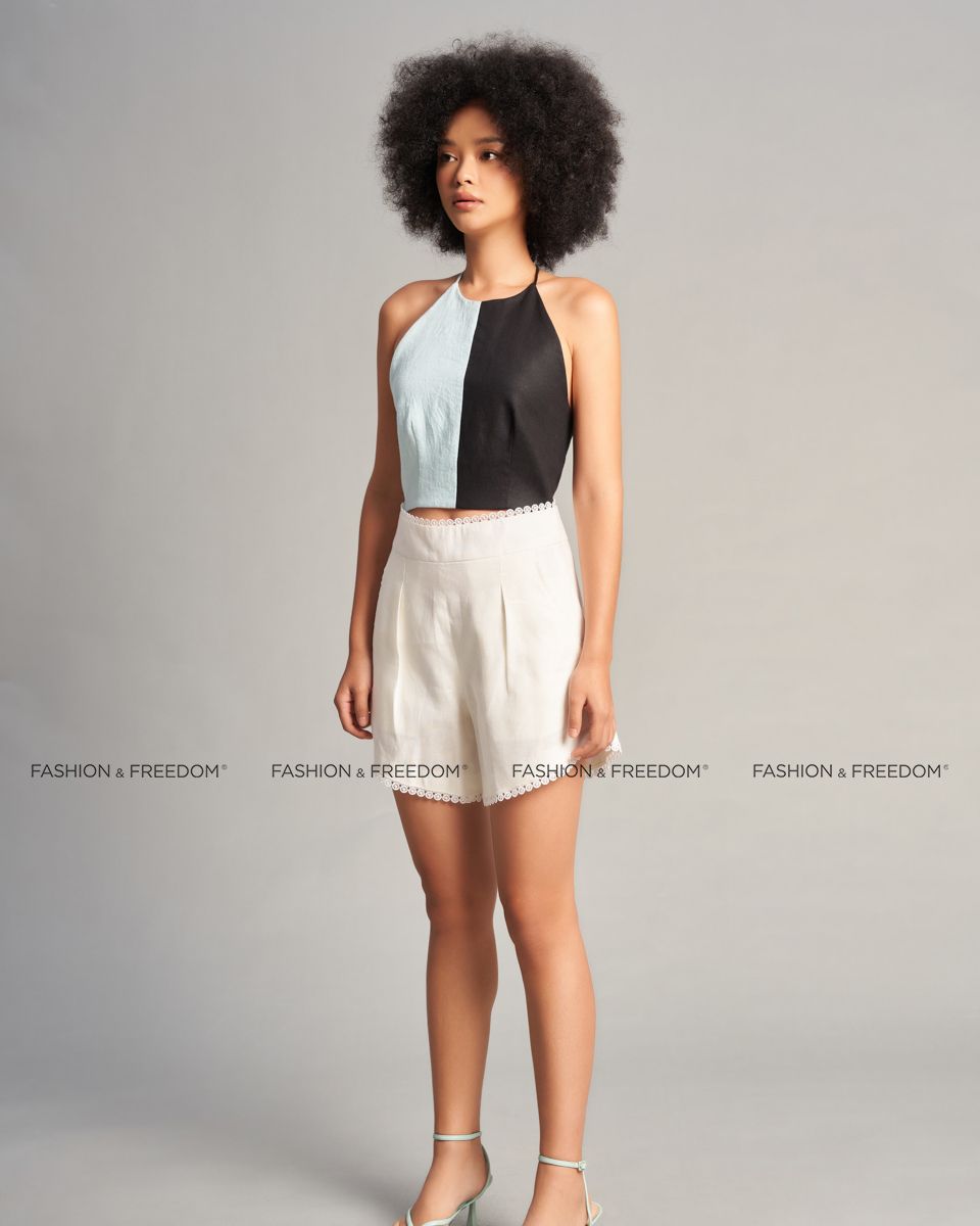 Áo Kiểu Linen Nữ Xanh Biển Đen De Soleil