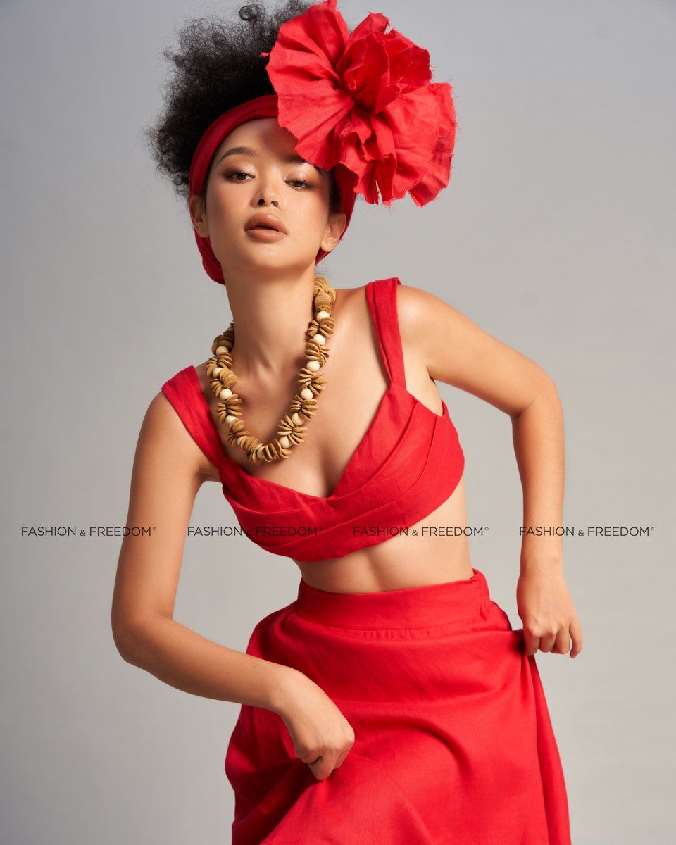 Áo Kiểu Nữ Linen Đỏ De Soleil