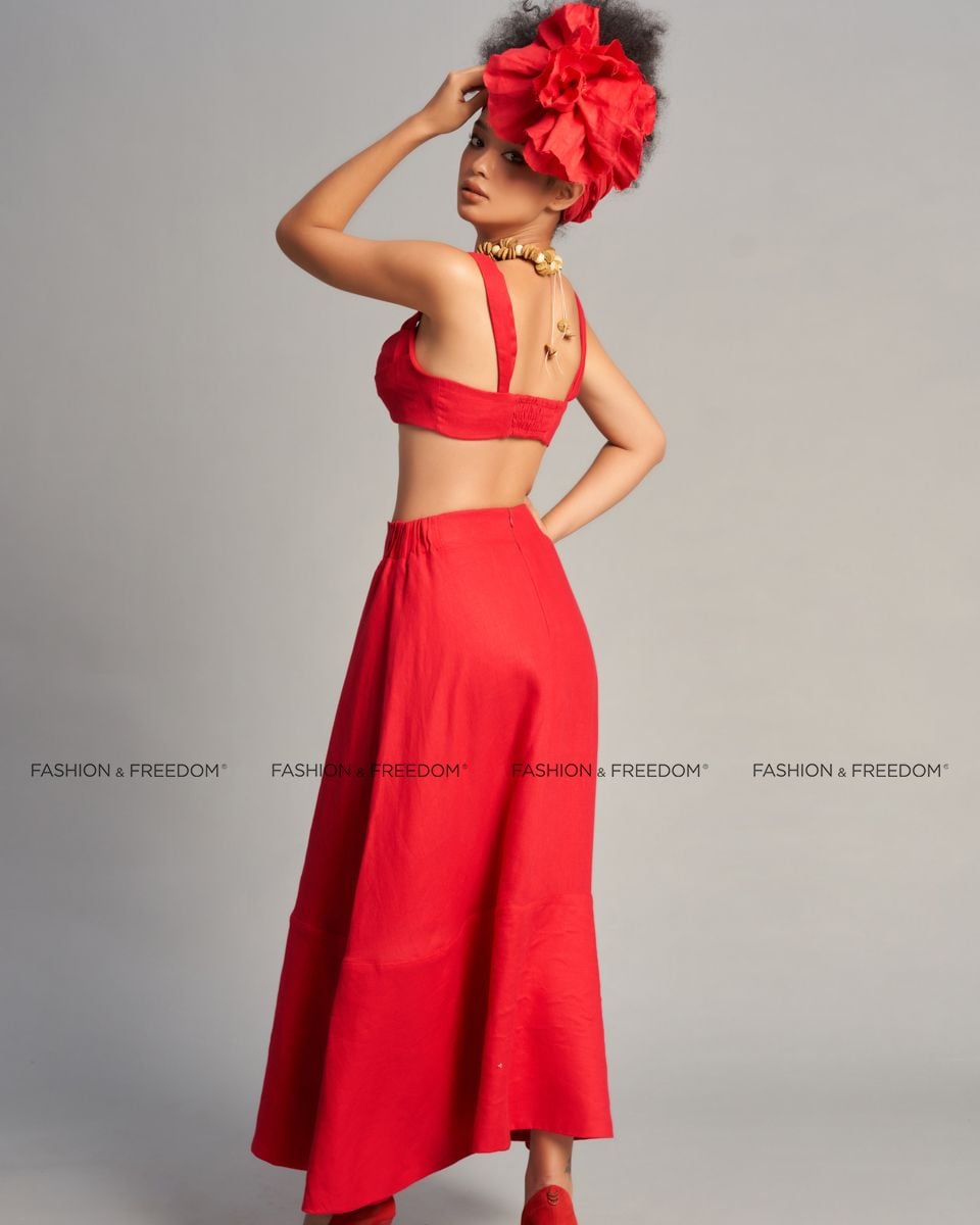 Chân Váy Nữ Linen Đỏ De Soleil