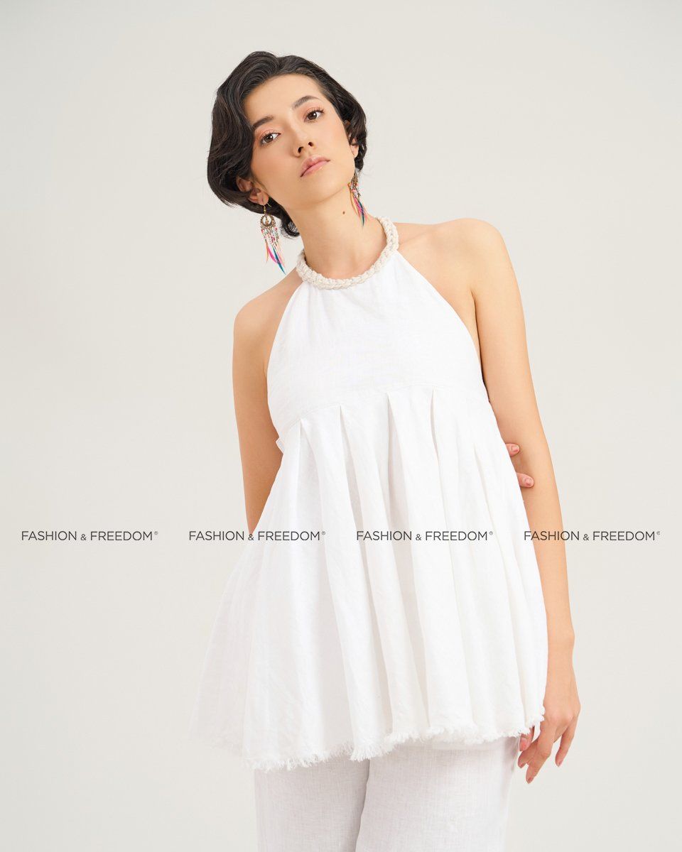 Áo Kiểu Linen Nữ Trắng De Soleil