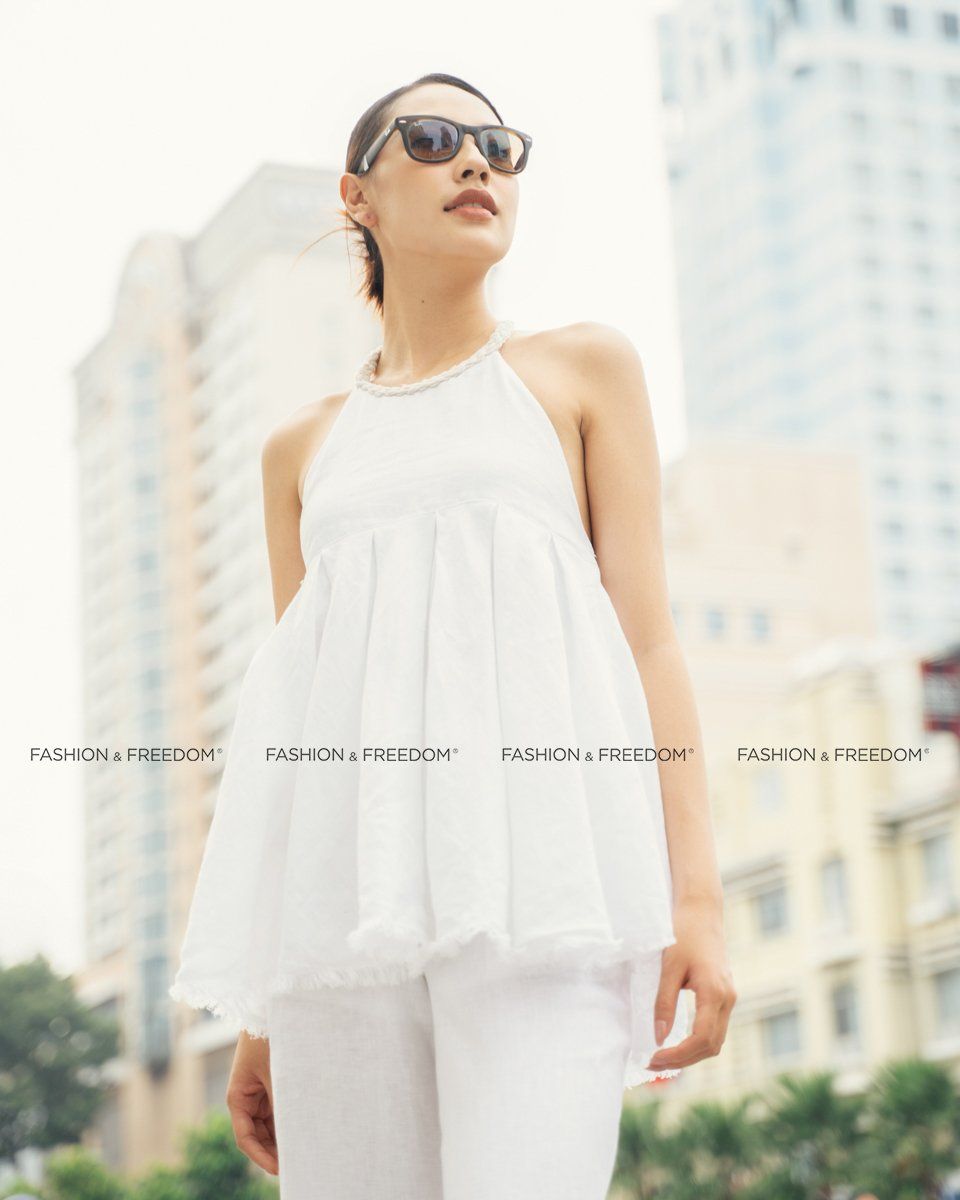 Áo Kiểu Linen Nữ Trắng De Soleil