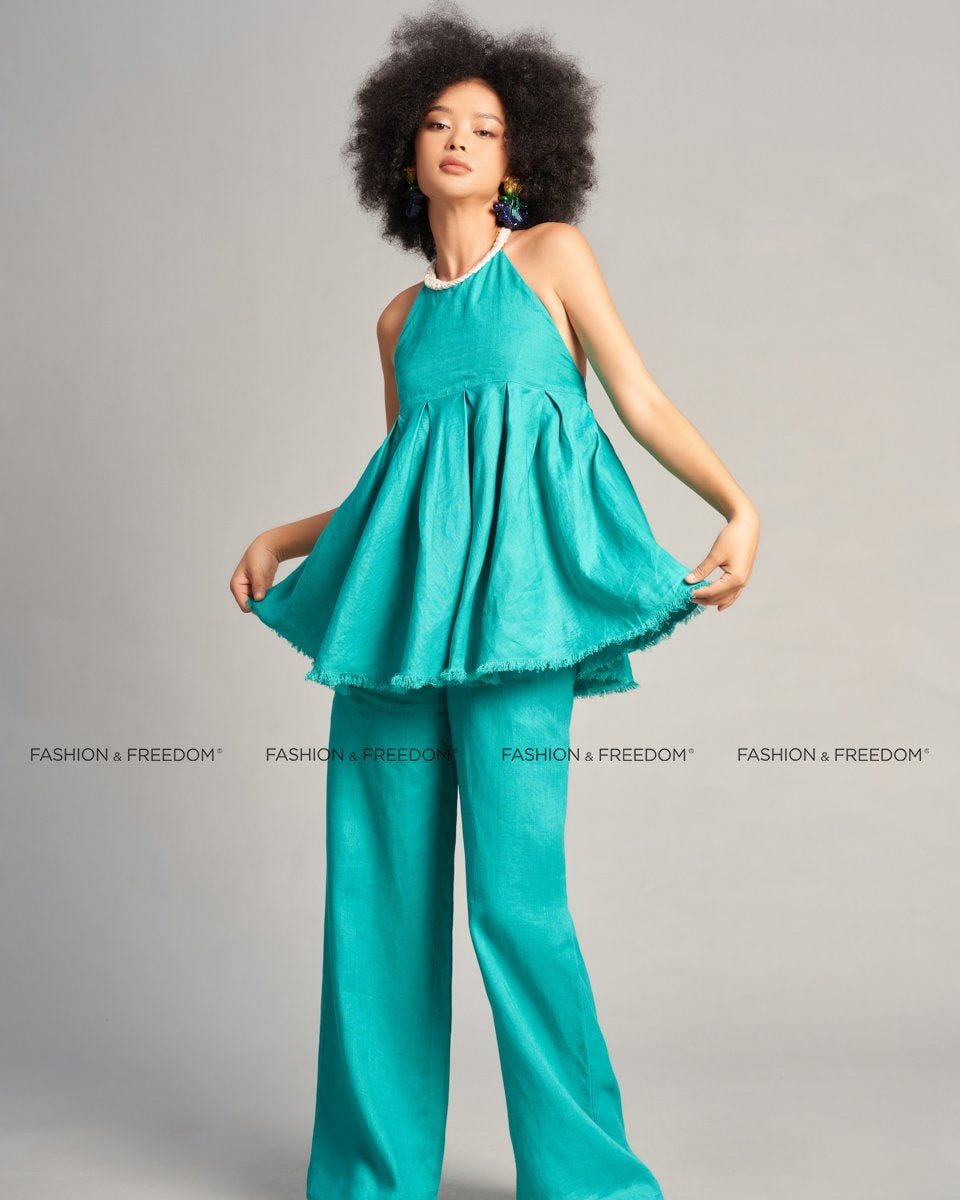 Quần Dài Linen Nữ Xanh Lá Nhạt De Soleil