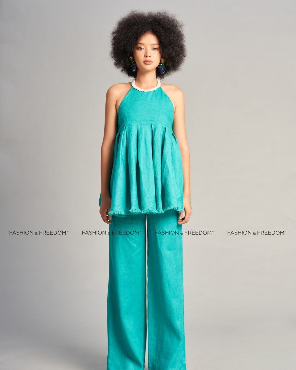 Quần Dài Linen Nữ Xanh Lá Nhạt De Soleil