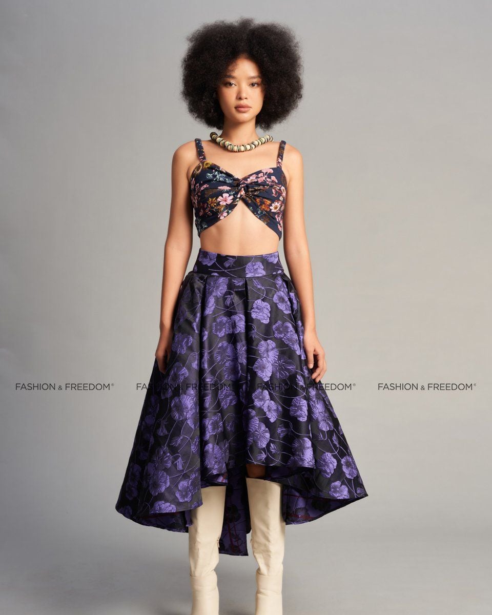 Chân Váy Nữ Gấm Tím Đen De Soleil