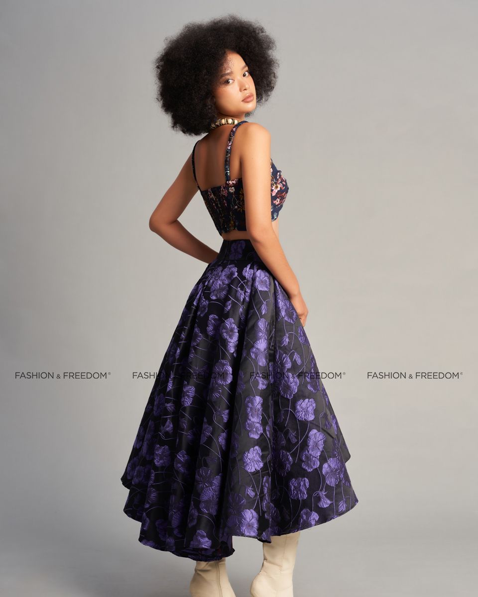 Chân Váy Nữ Gấm Tím Đen De Soleil