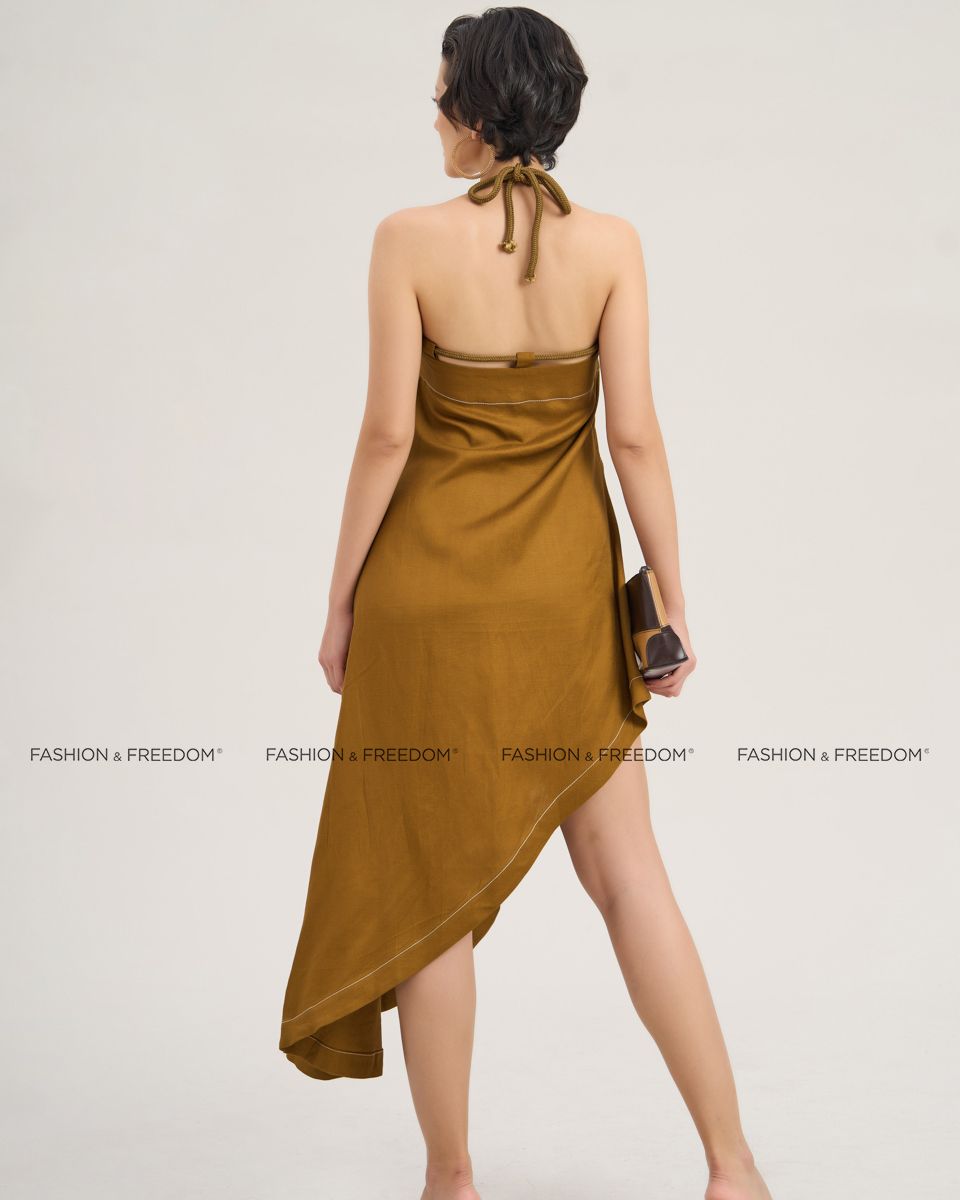 Đầm Linen Vàng Nâu Chocolate Fall In Love