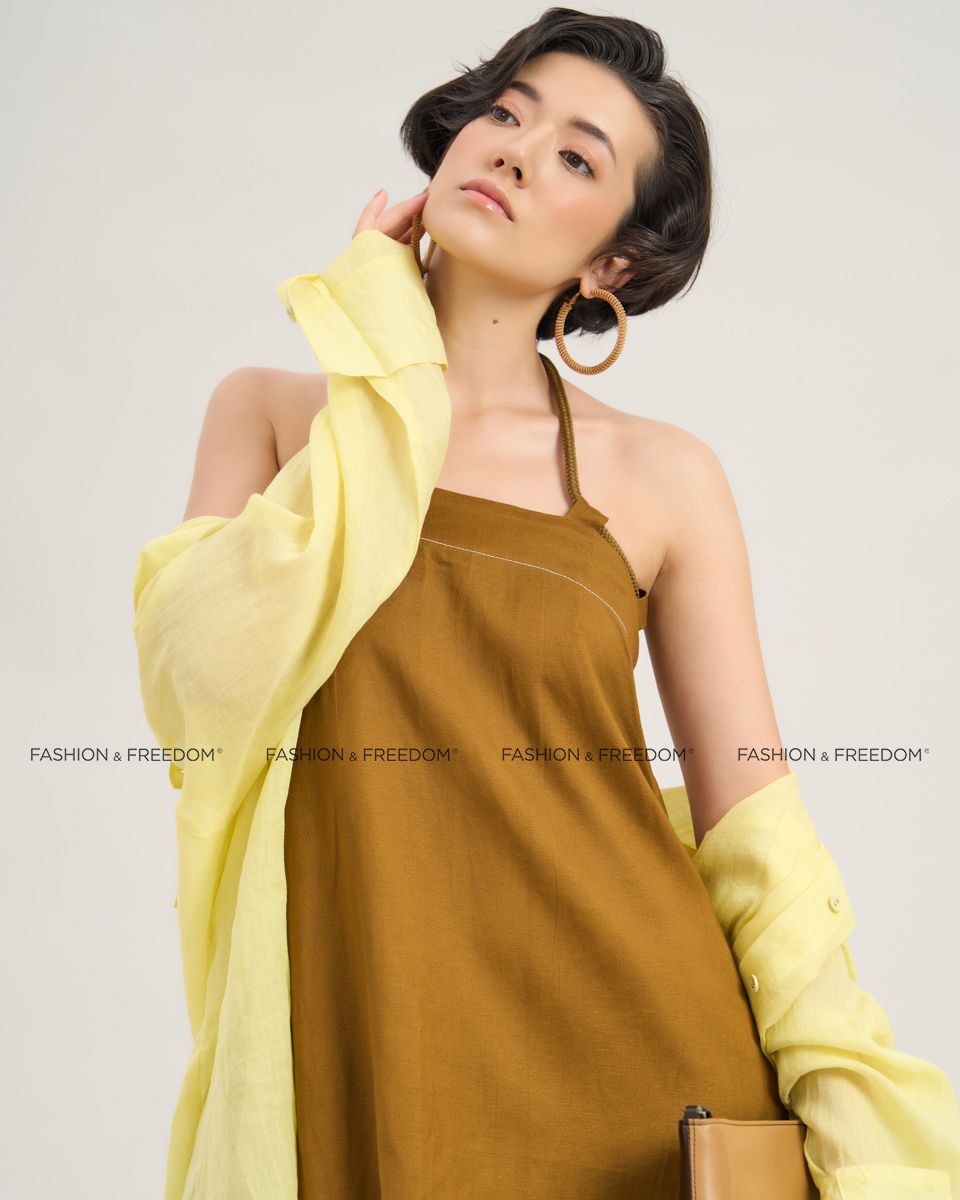 Đầm Linen Vàng Nâu Chocolate Fall In Love