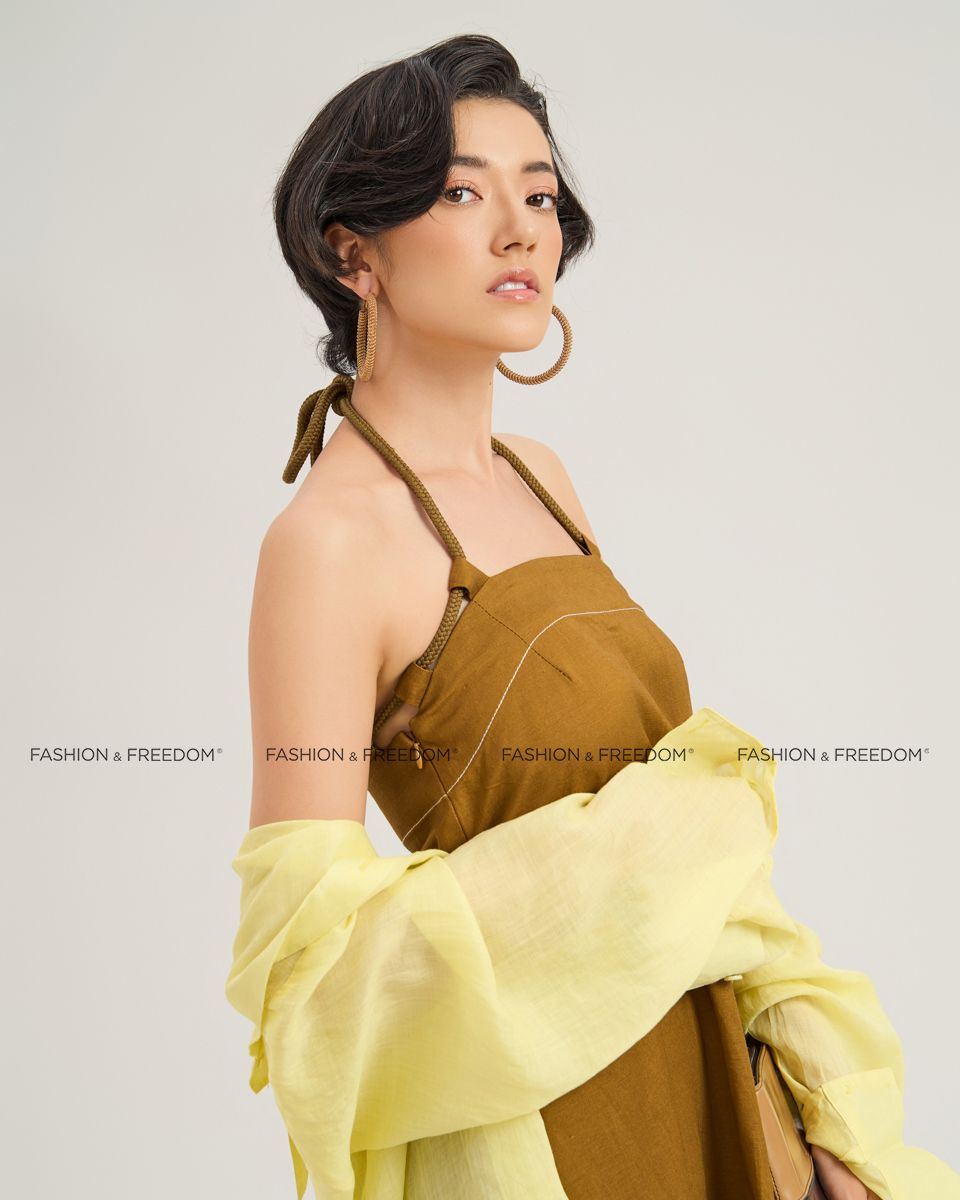 Đầm Linen Vàng Nâu Chocolate Fall In Love