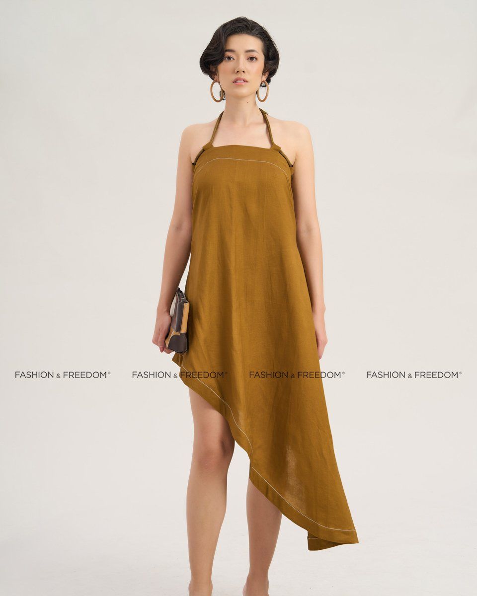 Đầm Linen Vàng Nâu Chocolate Fall In Love