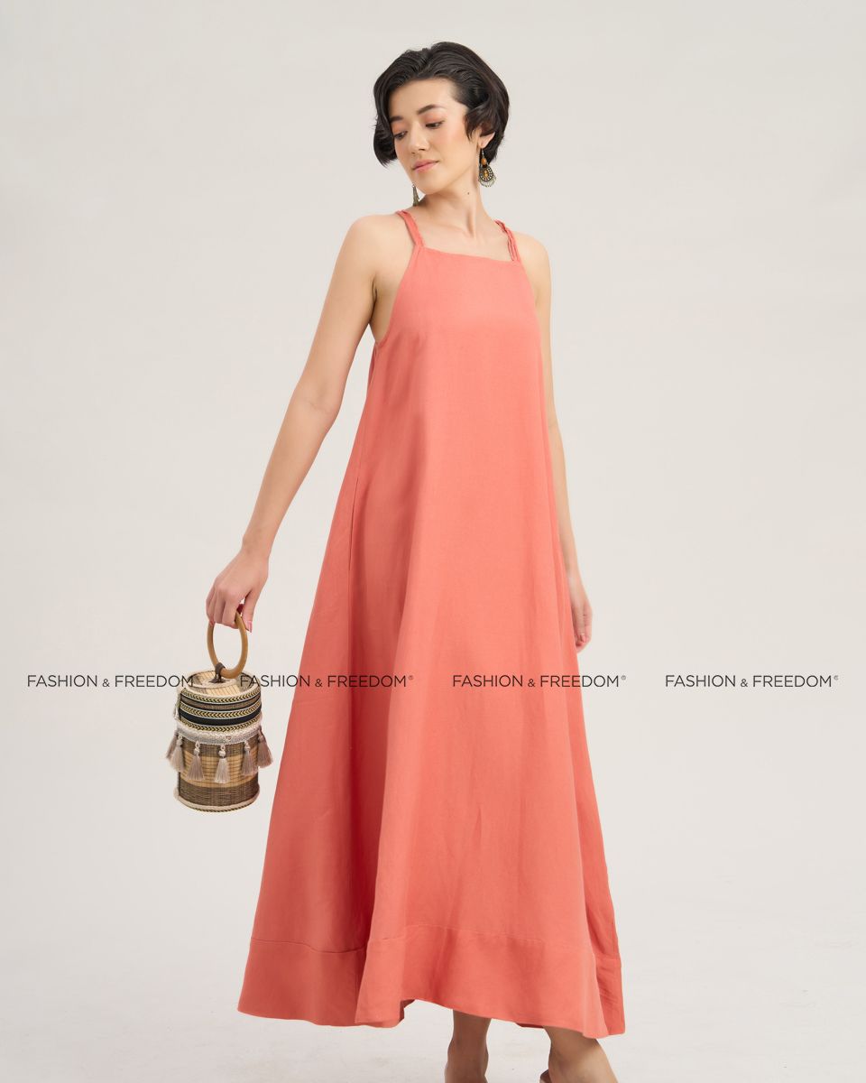 Đầm Linen Hồng Cam  Chocolate Fall In Love