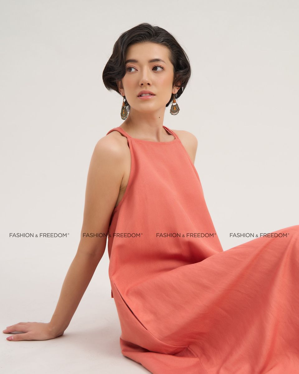 Đầm Linen Hồng Cam  Chocolate Fall In Love