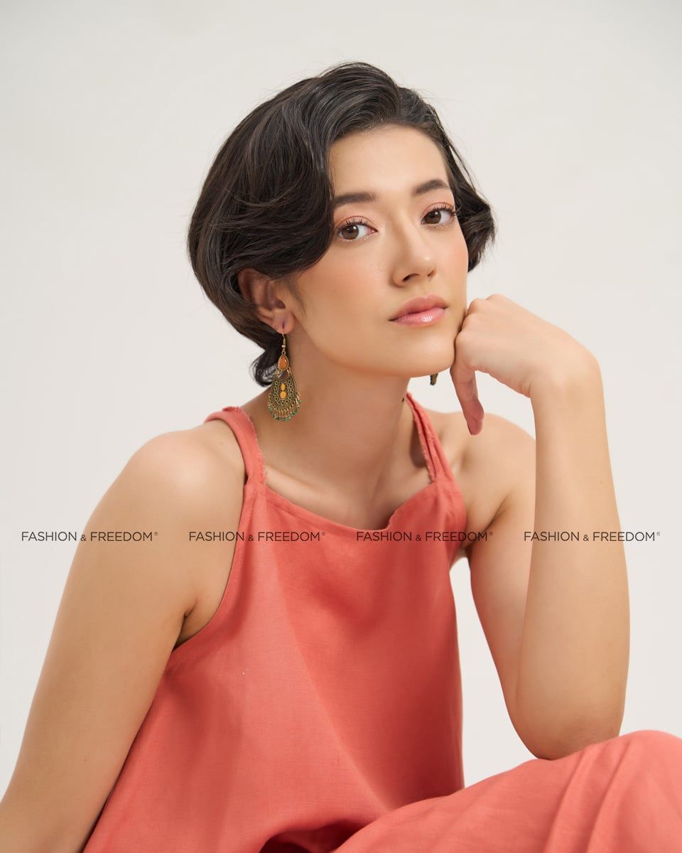 Đầm Linen Hồng Cam  Chocolate Fall In Love