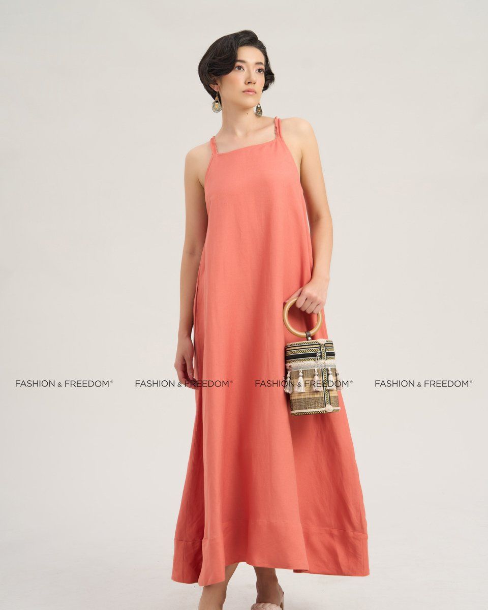 Đầm Linen Hồng Cam  Chocolate Fall In Love