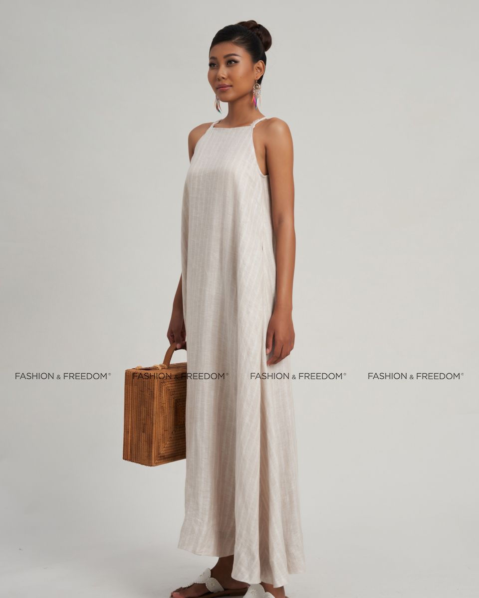 Đầm Linen Kem Sọc  Chocolate Fall In Love