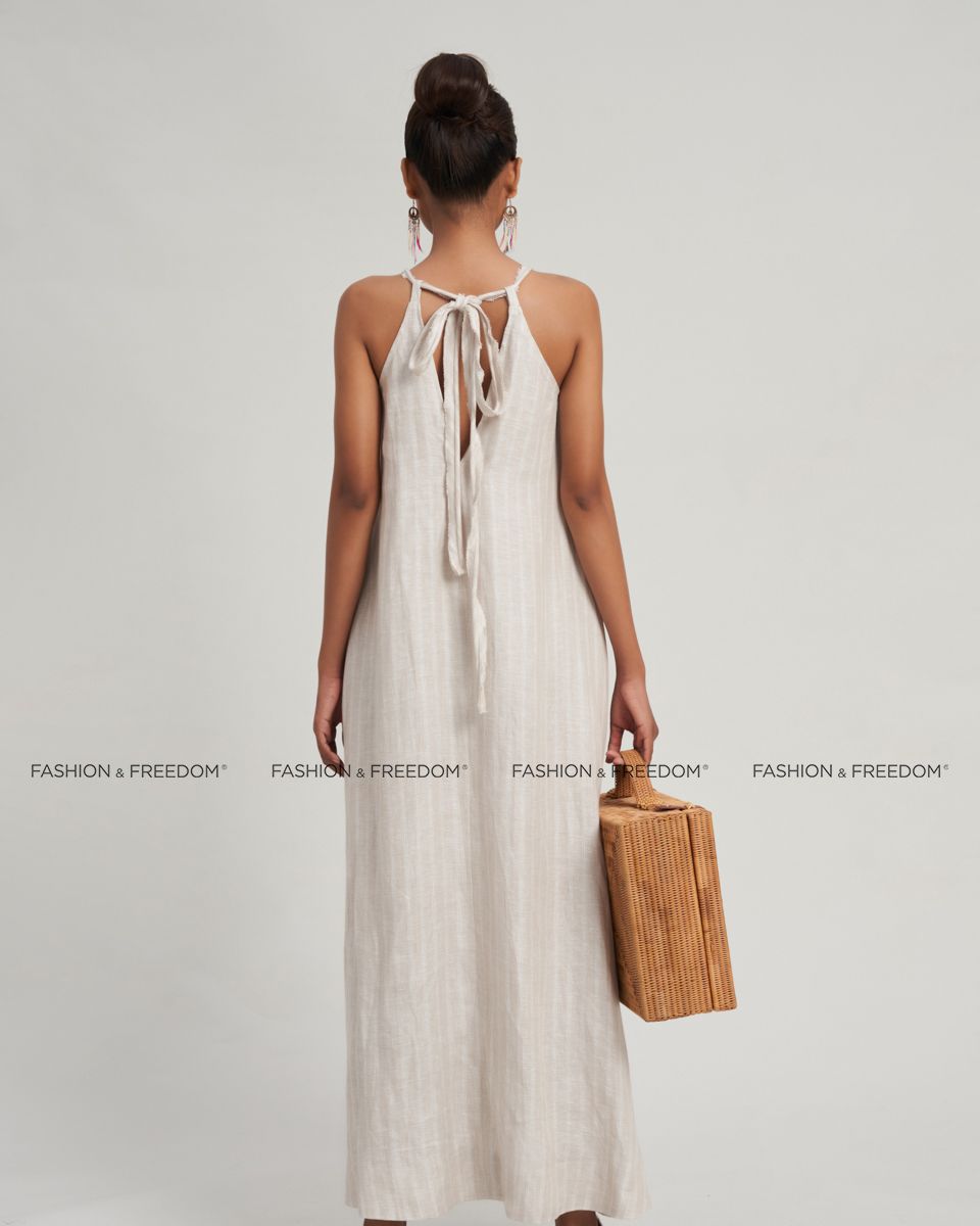 Đầm Linen Kem Sọc  Chocolate Fall In Love