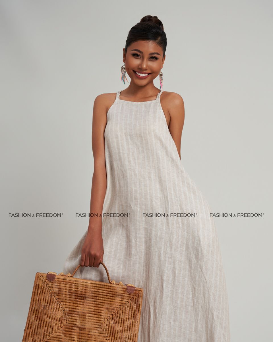 Đầm Linen Kem Sọc  Chocolate Fall In Love