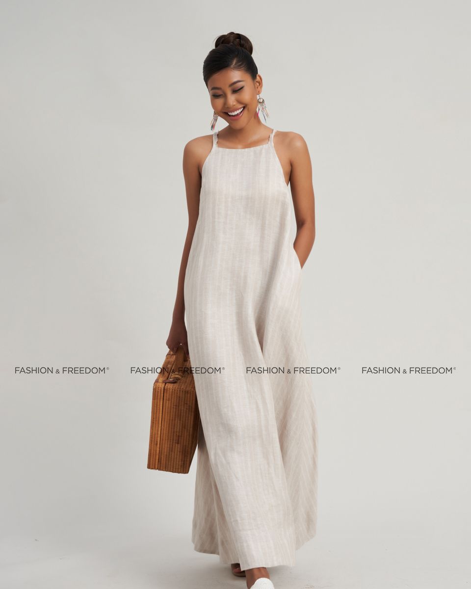 Đầm Linen Kem Sọc  Chocolate Fall In Love