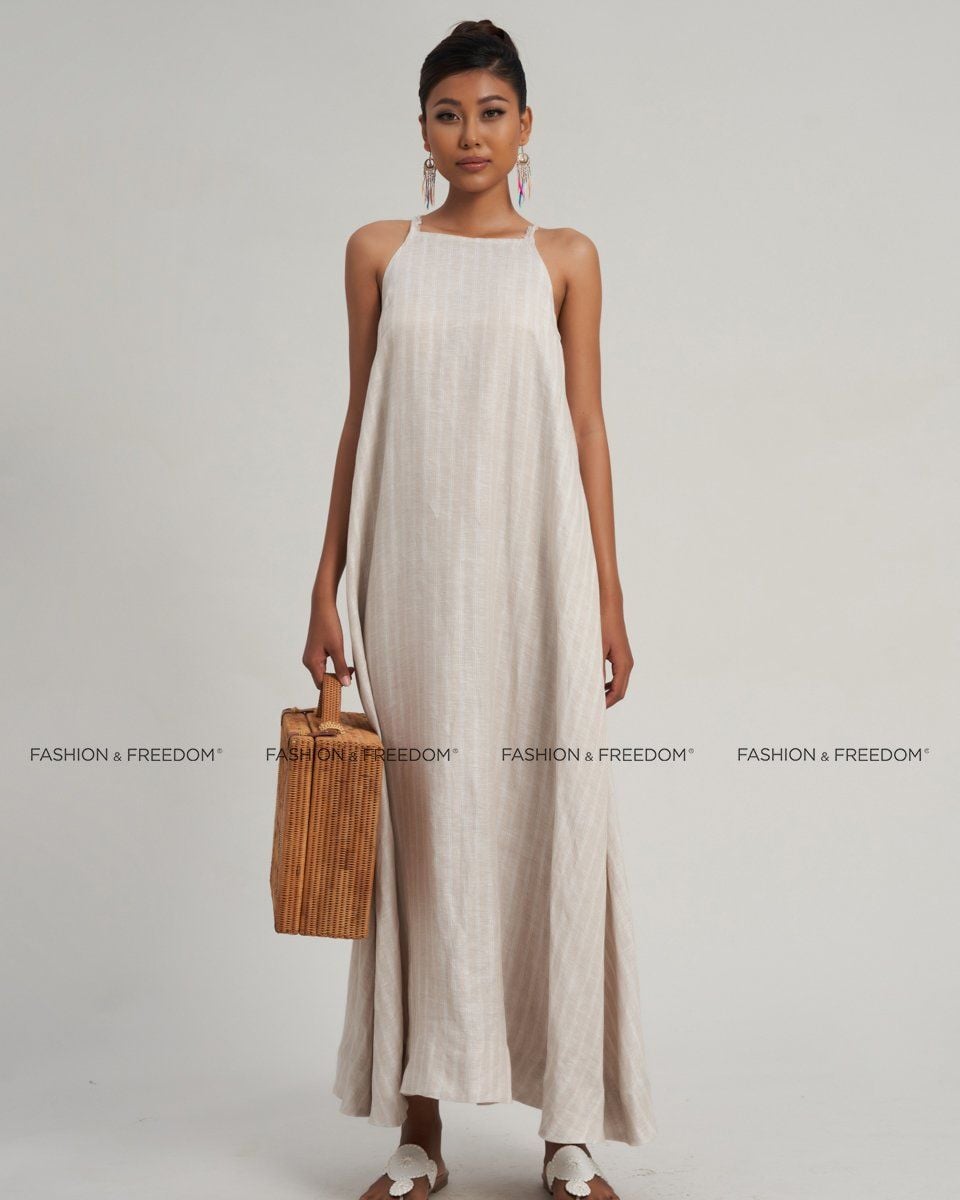 Đầm Linen Kem Sọc  Chocolate Fall In Love