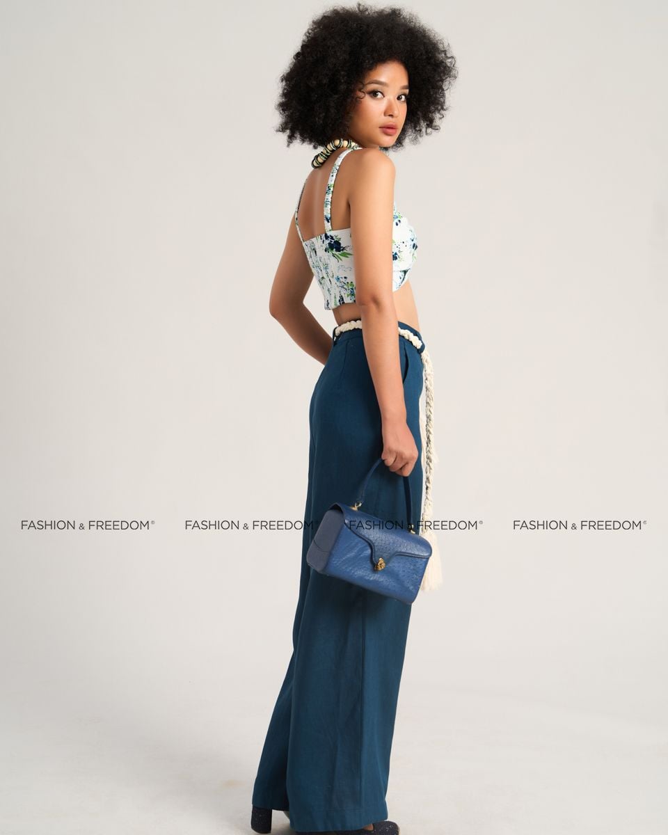 Áo Bra Linen Nữ Trắng Xanh Holiday Vibes