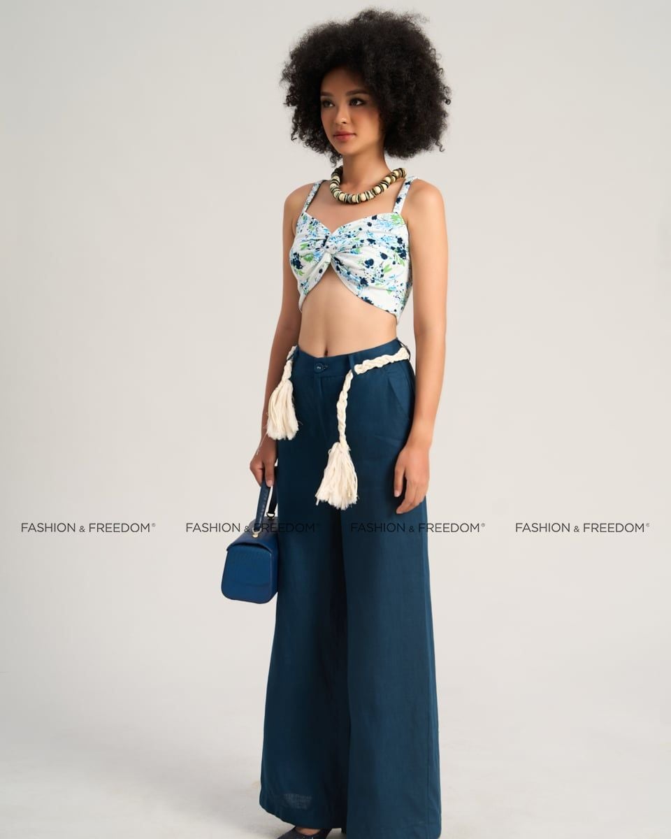 Áo Bra Linen Nữ Trắng Xanh Holiday Vibes