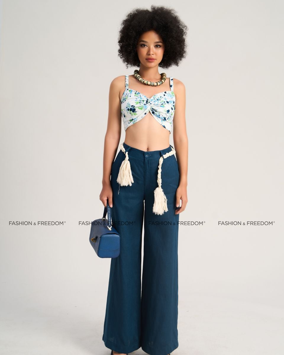 Áo Bra Linen Nữ Trắng Xanh Holiday Vibes