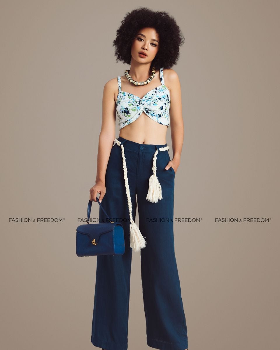 Áo Bra Linen Nữ Trắng Xanh Holiday Vibes